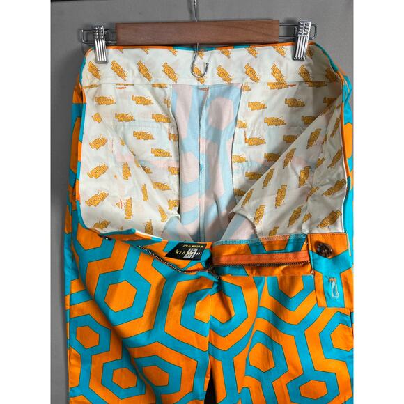 Loudmouth Golf Pants Sz 36x34L Orange And Teal Geometric Hexagon Athletic Retro - Picture 6 of 15